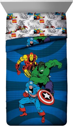 Marvel Avengers Good Guys Twin/Full Comforter - Super Soft Kids Reversible Bedding features Iron Man, Hulk, Captain America, and Spiderman