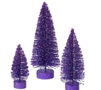 Vickerman Purple Glitter Oval Artificial Christmas Trees, Set of 3