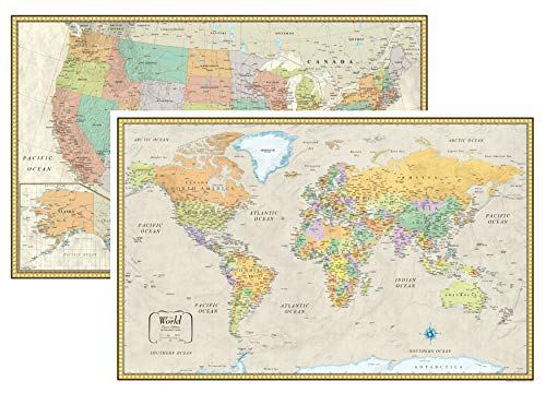 Swiftmaps 32&quot; x 50&quot; Classic United States and World Map Set