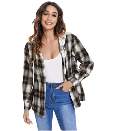 Verdusa Women's Plaid Long Sleeve Drawstring Hoodie